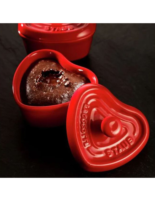 Mini cocotte coeur Staub en céramique 10cm rouge cerise