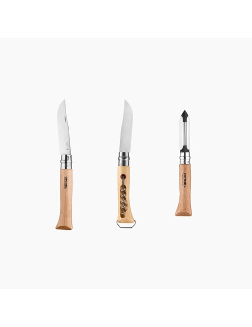 Kit cuisine nomade OPINEL avec couteaux tire bouchon, décapsuleur et planche