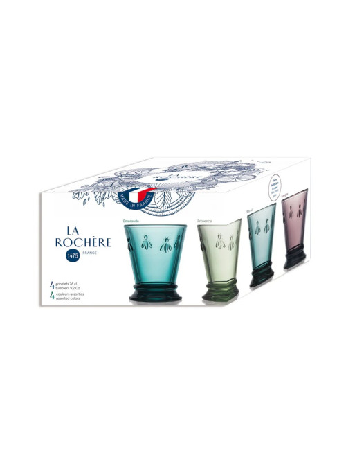4 verres à eau Abeille La Rochère set de 4 coloris assortis