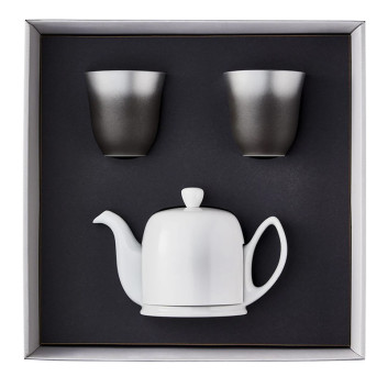 Coffret Salam DEGRENNE théière blanche 4 tasses et 2 mugs Illusions thé blanc de Chine
