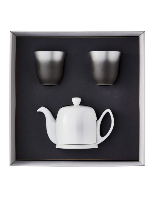 Coffret Salam DEGRENNE théière blanche 4 tasses et 2 mugs Illusions thé blanc de Chine