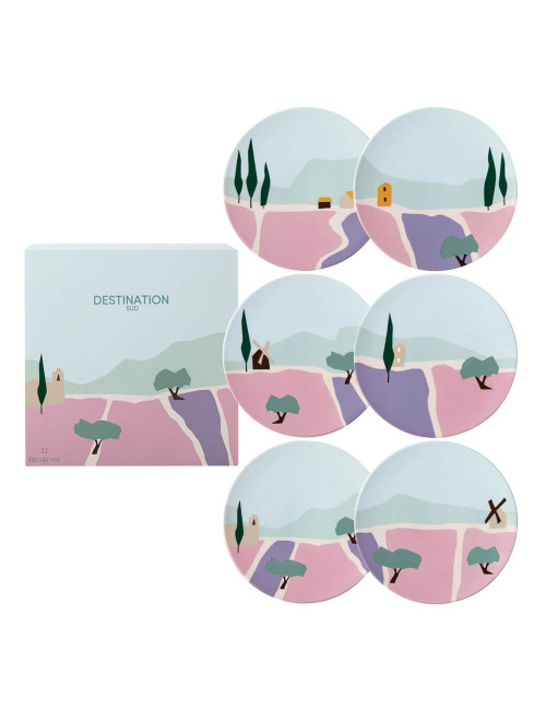 Coffret 6 assiettes à dessert DEGRENNE Destination sud 23cm