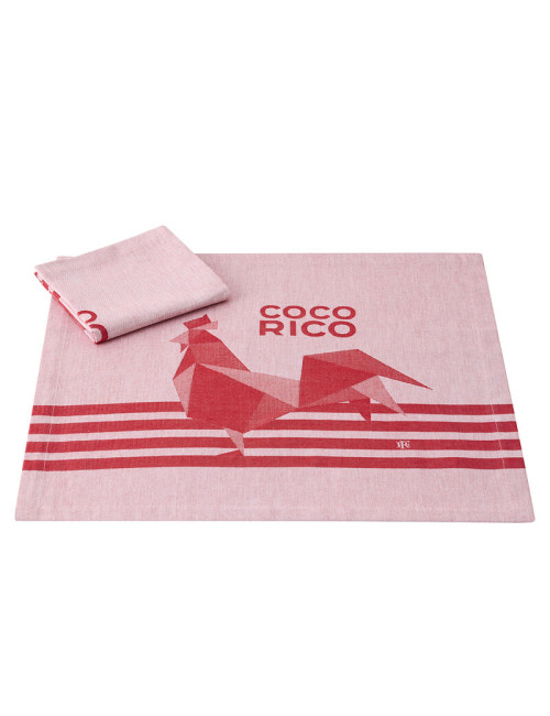 Lot de 2 serviettes de table Coco-Rico Elysée coton Le Jacquard Français - 2 coloris
