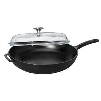 Poêle ronde en fonte CHASSEUR 28cm manche en fonte avec couvercle - 2 coloris