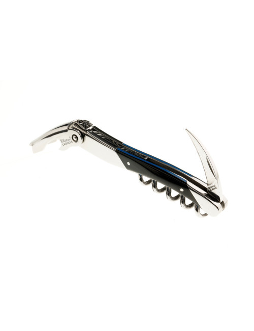 Couteau sommelier CHATEAU LAGUIOLE Collection Edge Corne noire et entretoise bleue