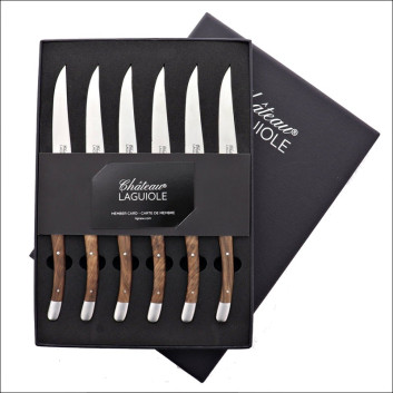 Coffret de 6 couteaux de table CHATEAU LAGUIOLE Collection Signature Bois de noyer