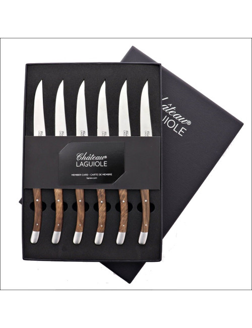 Coffret de 6 couteaux de table CHATEAU LAGUIOLE Collection Signature Bois de noyer