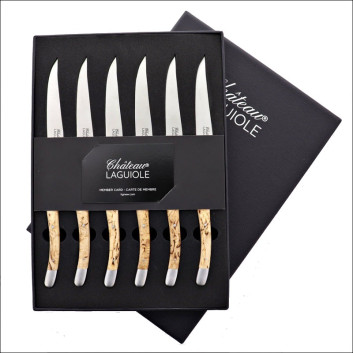 Coffret de 6 couteaux de table CHATEAU LAGUIOLE Collection Signature Bois de Bouleau de Norvège