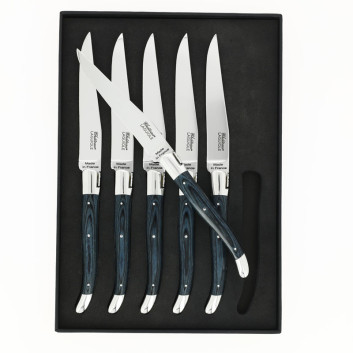 Coffret de 6 couteaux de table CHATEAU LAGUIOLE Collection Héritage Stamina bleu