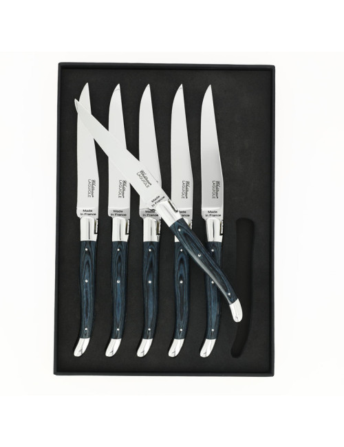 Coffret de 6 couteaux de table CHATEAU LAGUIOLE Collection Héritage Stamina bleu