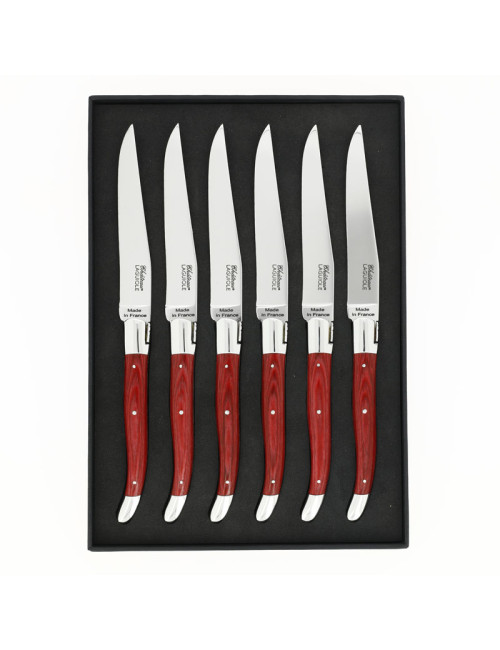 Coffret de 6 couteaux de table CHATEAU LAGUIOLE Collection Héritage Stamina rouge