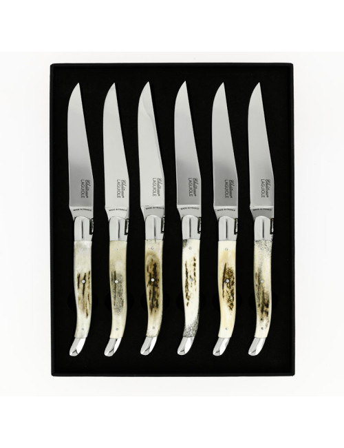 Coffret de 6 couteaux de table CHATEAU LAGUIOLE Collection Héritage Bois de Cerf