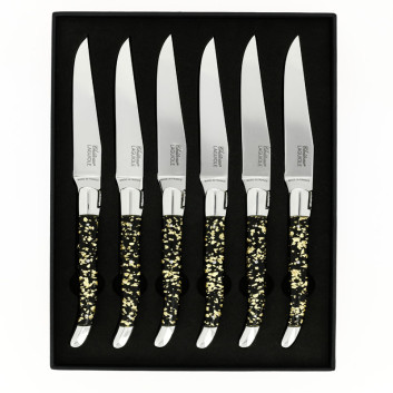 Coffret de 6 couteaux de table CHATEAU LAGUIOLE Collection Héritage Aurum résine noire