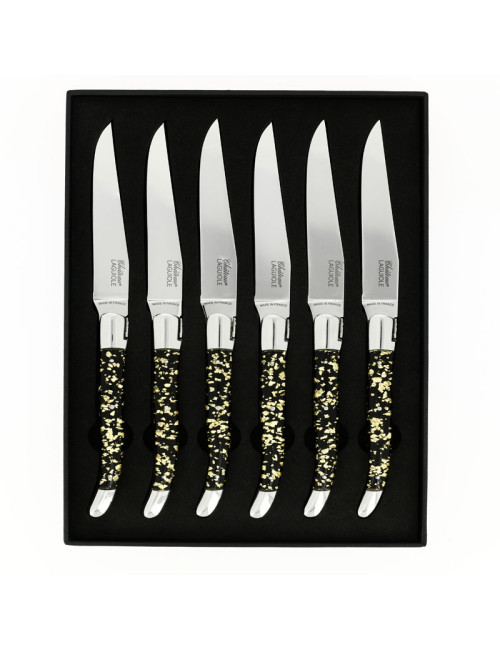Coffret de 6 couteaux de table CHATEAU LAGUIOLE Collection Héritage Aurum résine noire