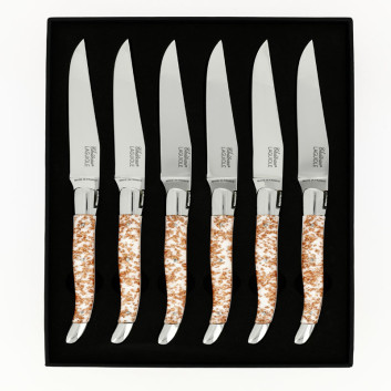 Coffret de 6 couteaux de table CHATEAU LAGUIOLE Collection Héritage Cuprum résine blanche