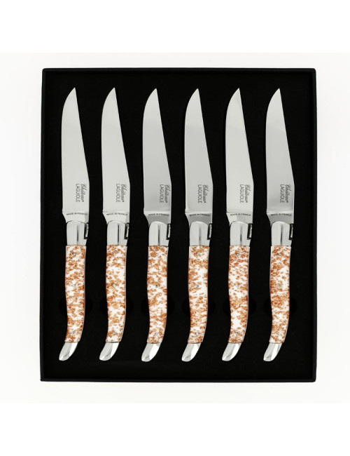 Coffret de 6 couteaux de table CHATEAU LAGUIOLE Collection Héritage Cuprum résine blanche