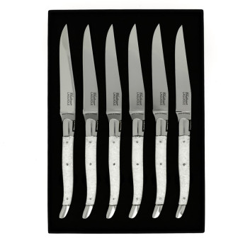 Coffret de 6 couteaux de table CHATEAU LAGUIOLE Collection Héritage Argentum résine blanche