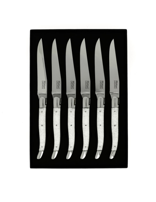 Coffret de 6 couteaux de table CHATEAU LAGUIOLE Collection Héritage Argentum résine blanche