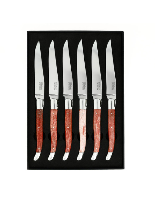 Coffret de 6 couteaux de table CHATEAU LAGUIOLE Collection Héritage Os teinté rouge