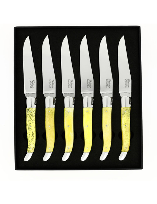 Coffret de 6 couteaux de table CHATEAU LAGUIOLE Collection Héritage Os teinté jaune