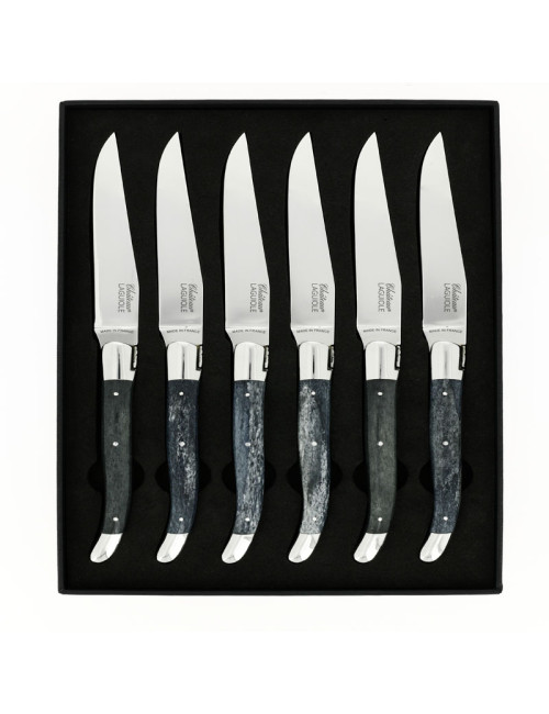 Coffret de 6 couteaux de table CHATEAU LAGUIOLE Collection Héritage Os teinté noir