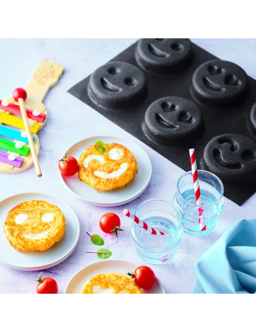 Moule à gâteau 6 smileys FLEXIPAN en silicone 29.5x19.5cm