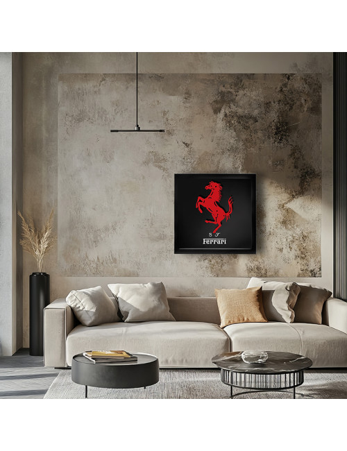 Cadre mural ERIC HARDY 50x50cm LOGO FERRARI acier et bois