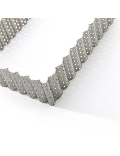 Cercle à tarte DE BUYER rectangulaire cannelé en inox perforé 35cm