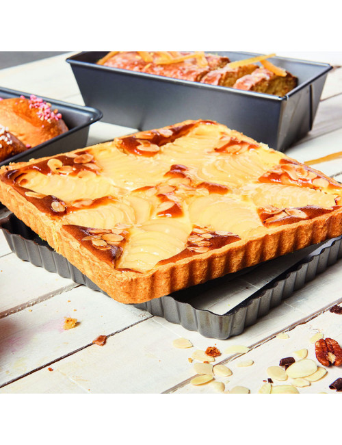 Moule à tarte carré DE BUYER fond amovible en acier antiadhésif - 2 tailles
