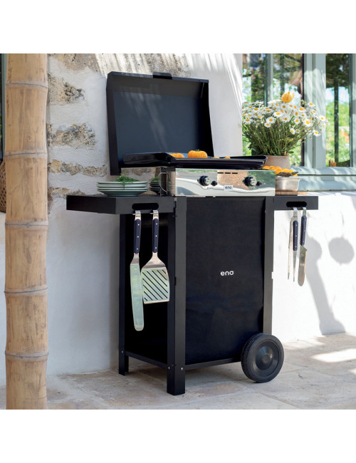 Combo plancha gaz chariot ENO Initial 50cm 2 brûleurs inox noir