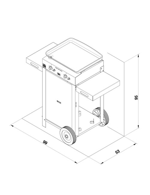 Combo plancha gaz chariot ENO Initial 50cm 2 brûleurs inox noir