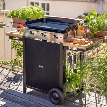 Combo plancha gaz chariot ENO Initial 65cm 3 brûleurs inox noir