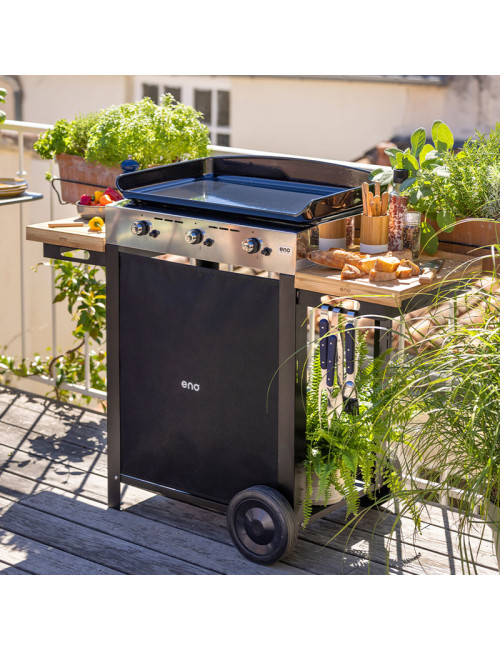 Combo plancha gaz chariot ENO Initial 65cm 3 brûleurs inox noir