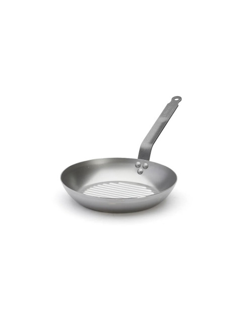 Poêle grill DE BUYER Carbone Plus ronde en tôle d'acier - 2 tailles