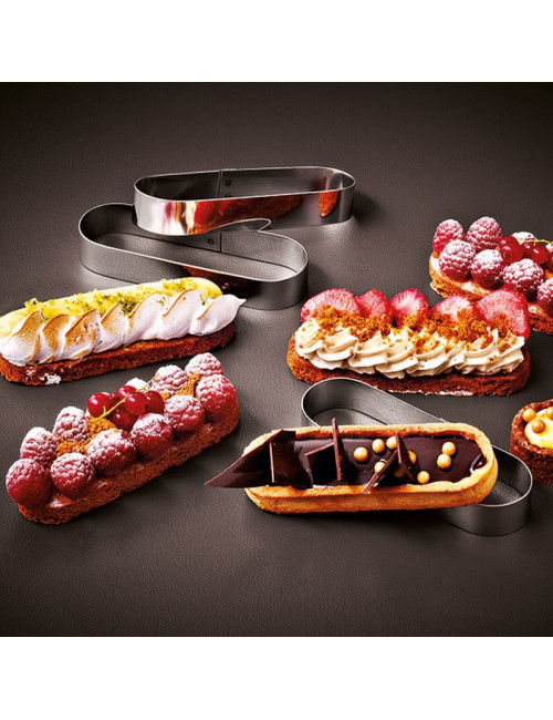 Lot de 6 cercles à tartelettes oblong MATFER Mozaïk en inox finger