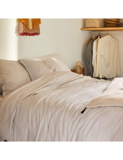Drap housse BLANC DES VOSGES Gramines Crème 140x190cm (bonnet 30cm)