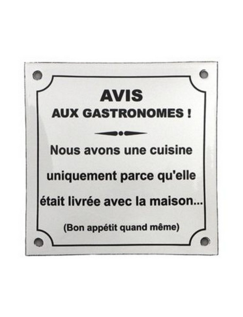 Plaque émaillée Avis aux Gastronomes EMAIL REPLICA 15x15cm