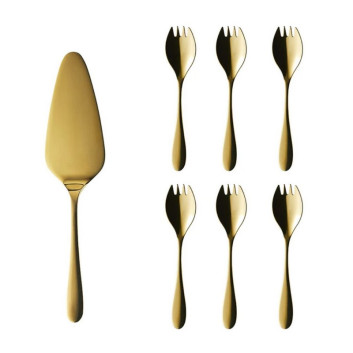 Coffret 6 fourchettes à gâteau et pelle à tarte DEGRENNE Onde Gold