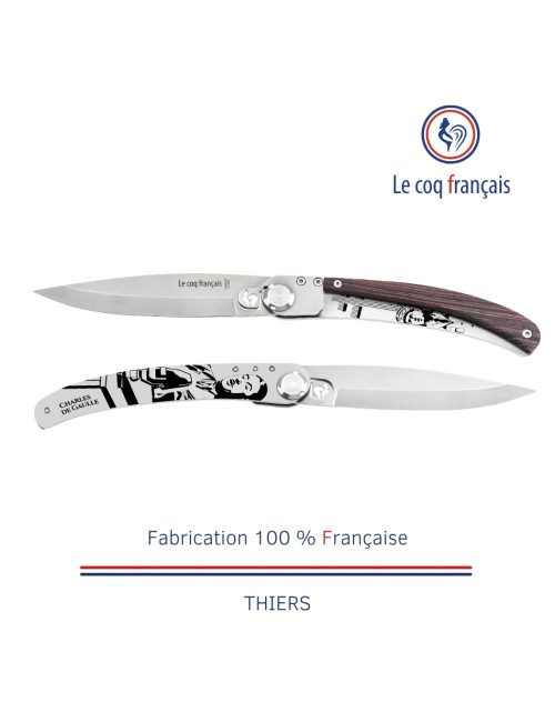 Couteau de poche LE COQ FRANCAIS Le Coq Original Charles de Gaulle en bois de violette