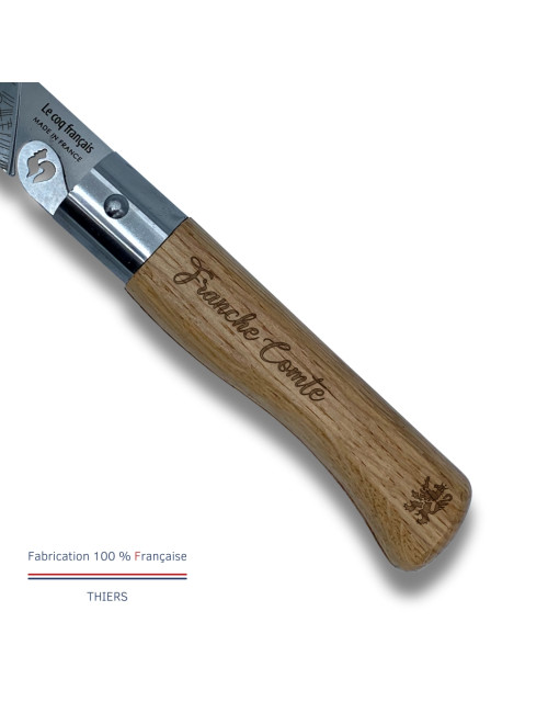 Couteau de poche avec étui LE COQ FRANCAIS Le Coq Virole Franche Comté manche en bois de chêne