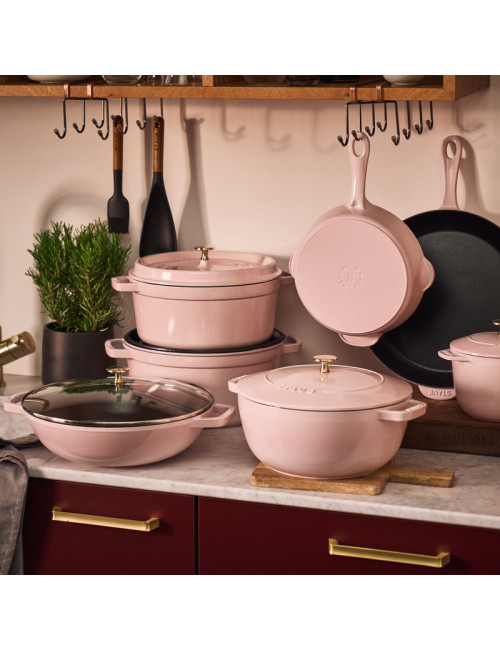 Wok STAUB Sorbet rose en fonte 30cm avec couvercle