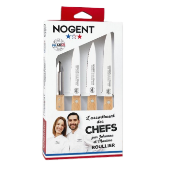 Coffret Chefs Cuisine Hêtre NOGENT 4 pièces couteaux