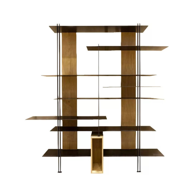 Bibliothèque en bois massif et métal