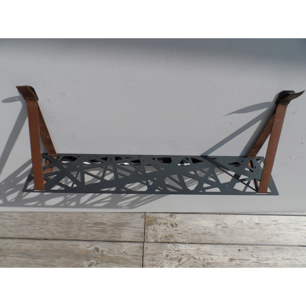 Etagère murale suspendue en bois et cuir
