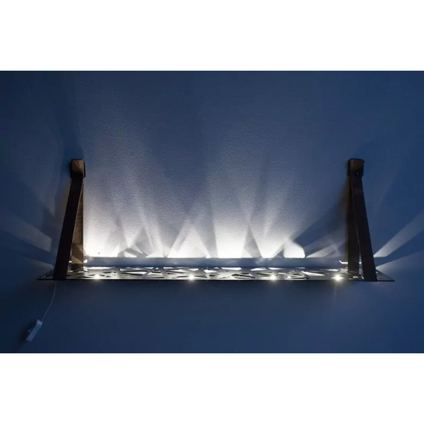 Etagère murale suspendue en bois et cuir