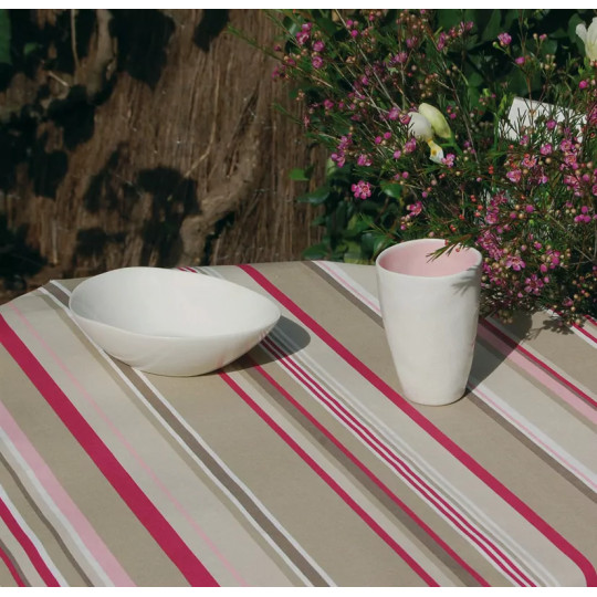 Nappe enduite Rayure taupe - Fleur de Soleil