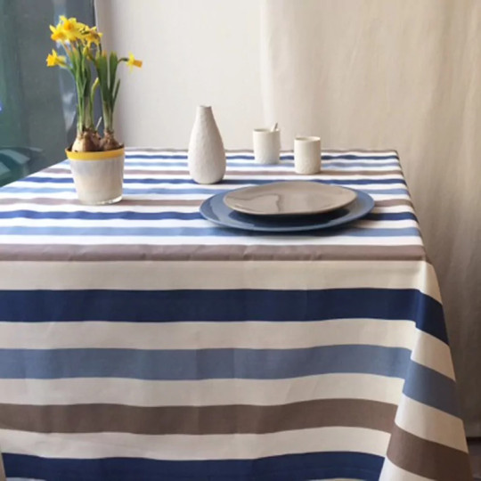 Nappe enduite Rayure taupe bleu - Fleur de Soleil