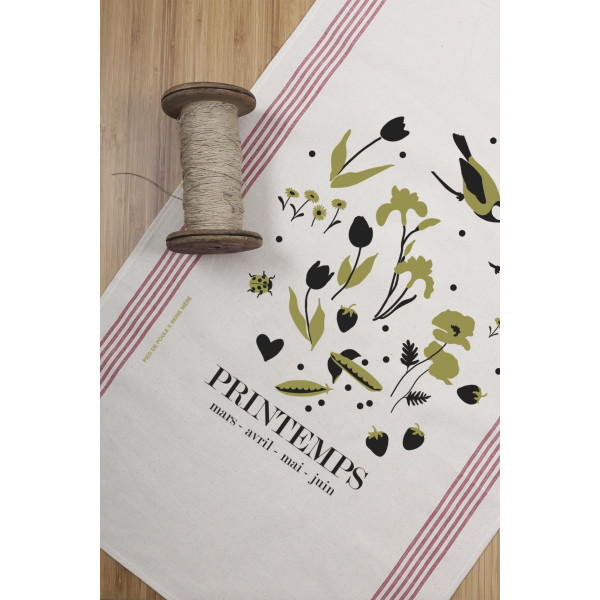 Torchon 100% coton thème Printemps - Reine Mère