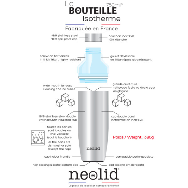 Bouteille isotherme inox made in France 750ml - Neolid